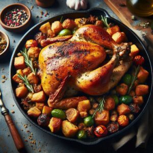 Roast Chicken with Skillet Stuffing recipe