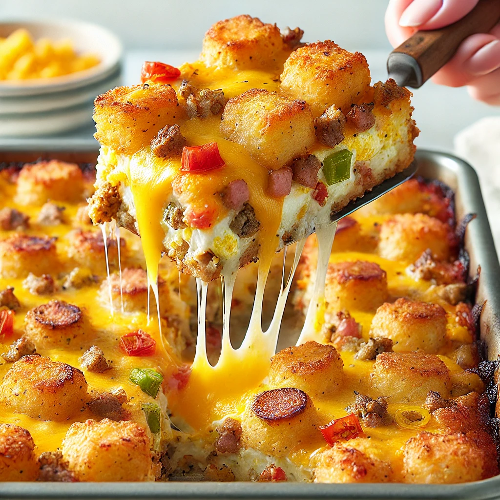 loaded breakfast tater tot casserole